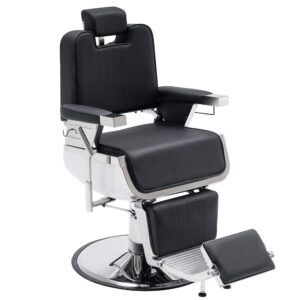 barberpub heavy duty vintage barber chair hydraulic recline shampoo beauty spa salon equipment 3819 (black)