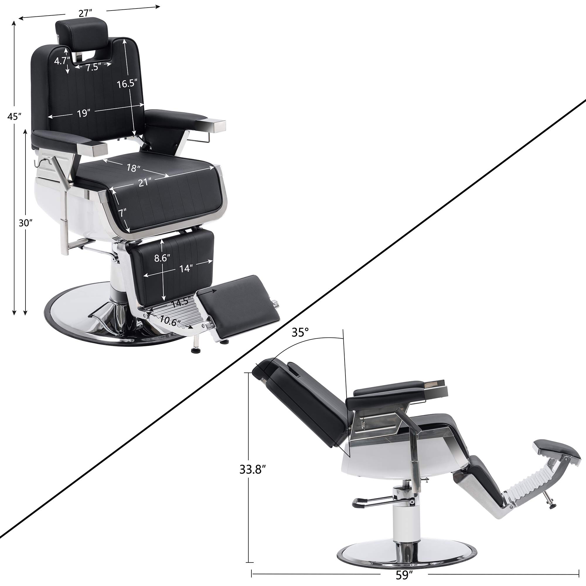 BarberPub Heavy Duty Vintage Barber Chair Hydraulic Recline Shampoo Beauty Spa Salon Equipment 3819 (Black)