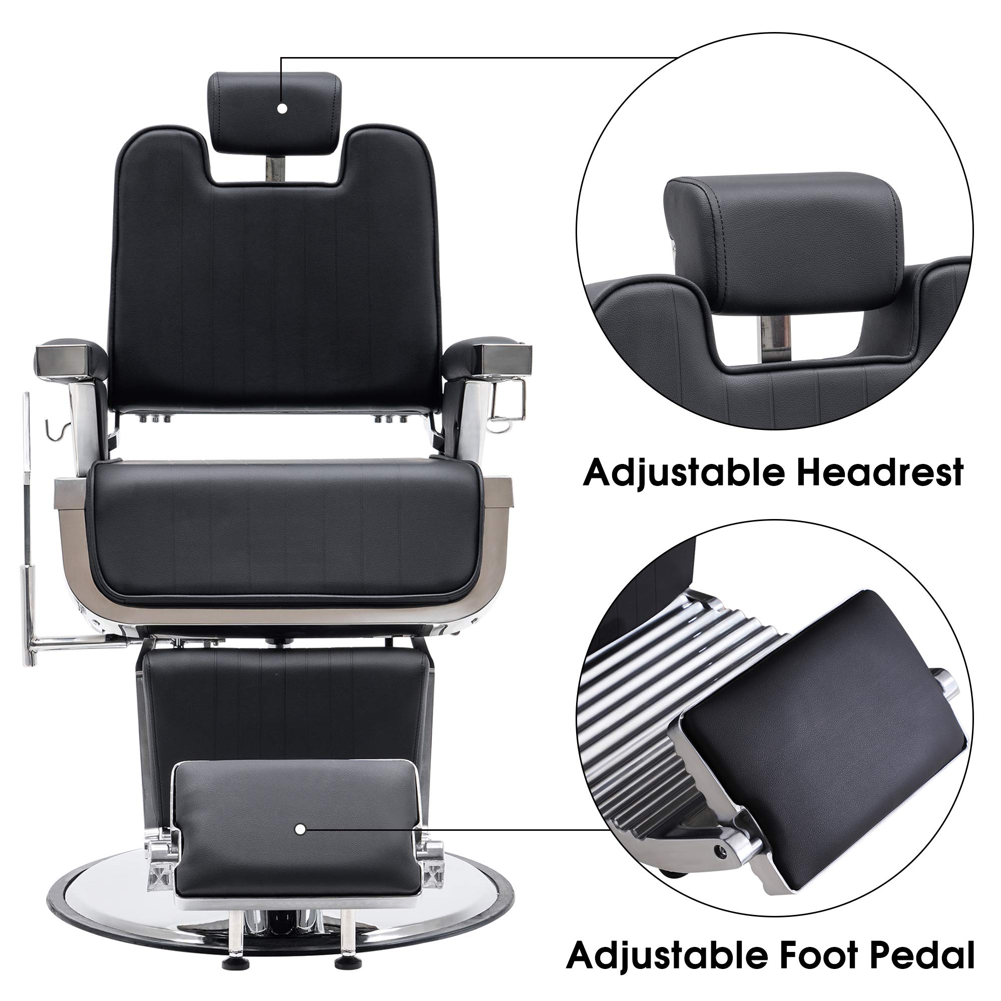 BarberPub Heavy Duty Vintage Barber Chair Hydraulic Recline Shampoo Beauty Spa Salon Equipment 3819 (Black)