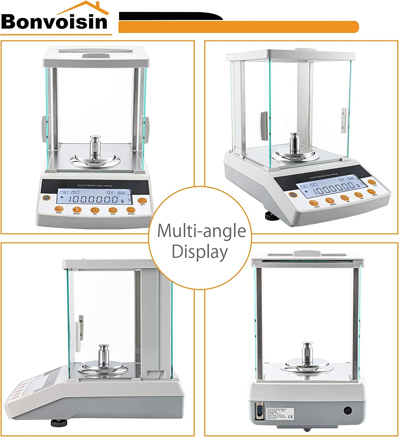 Bonvoisin Digital Analytical Balance 0.1mg High Precision Lab Scale CE Certificated Electronic Balance 0.0001g Scientific Laboratory Scale (300g, 0.1mg)