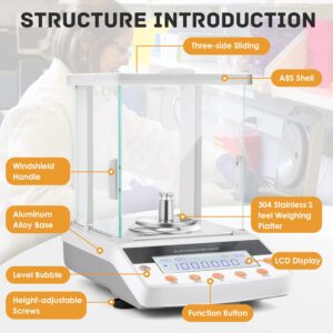 Bonvoisin Digital Analytical Balance 0.1mg High Precision Lab Scale CE Certificated Electronic Balance 0.0001g Scientific Laboratory Scale (300g, 0.1mg)