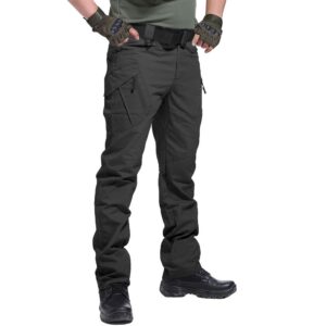 carwornic men's outdoor tactical pants rip-stop lightweight stretch military cargo work hiking pants black