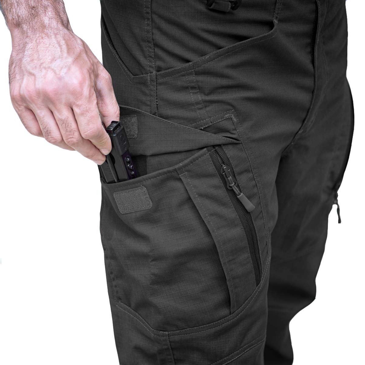 CARWORNIC Men's Outdoor Tactical Pants Rip-Stop Lightweight Stretch Military Cargo Work Hiking Pants Black