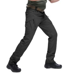 CARWORNIC Men's Outdoor Tactical Pants Rip-Stop Lightweight Stretch Military Cargo Work Hiking Pants Black