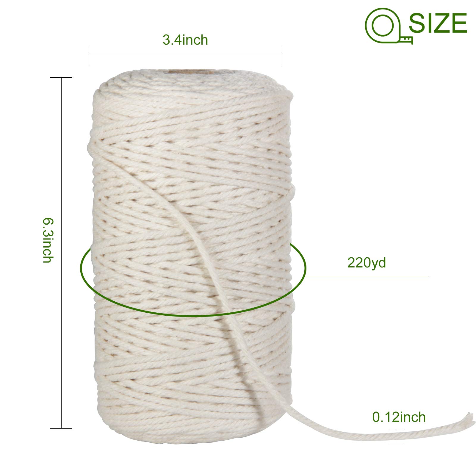 Macrame Cord, POZEAN 3mm x 220 Yards (About 200m) Cotton Rope, 100% Natural Cotton Macrame Rope for Wall Hanging,Plant Hangers,DIY Crafts Knitting,Christmas Wedding Decorative Projects(Beige Yellow)