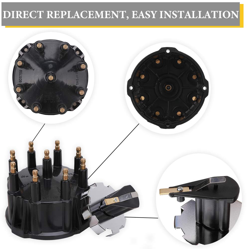 Distributor Cap and Ignition Rotor Kit for 5.0L, 5.7L, 7.4L, 8.2L, 350 V8 Engines with Thunderbolt IV and V HEI Ignitions - Replaces 805759Q3, 805759T3, 805759T1, 18-5395, 18-5273