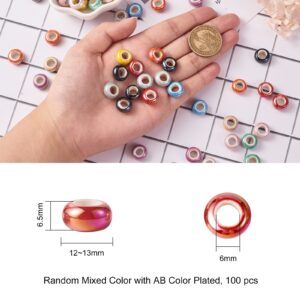 UR URLIFEHALL 100 Pcs Random Mixed Color Electroplate Porcelain Beads Large Hole Rondelle Beads for Necklace Bracelet Jewelry Making