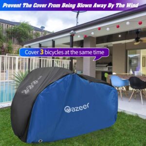 Gazeer Bicycle Cover with Lock Hole Reflective Safety Loops for 2 or 3 Bikes up to 29" Outdoor Storage, Waterproof, Anti-UV, Heavy Duty Ripstop Material 210D