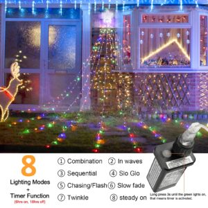 LYHOPE Christmas Lights, 317 LED 8 Modes 10ft X 9 Strands Christmas String Lights, with 12" Topper Star Christmas Tree Decoration Lights for Xmas, Birthday, Holiday, Wedding, Party Decor(Multicolor)