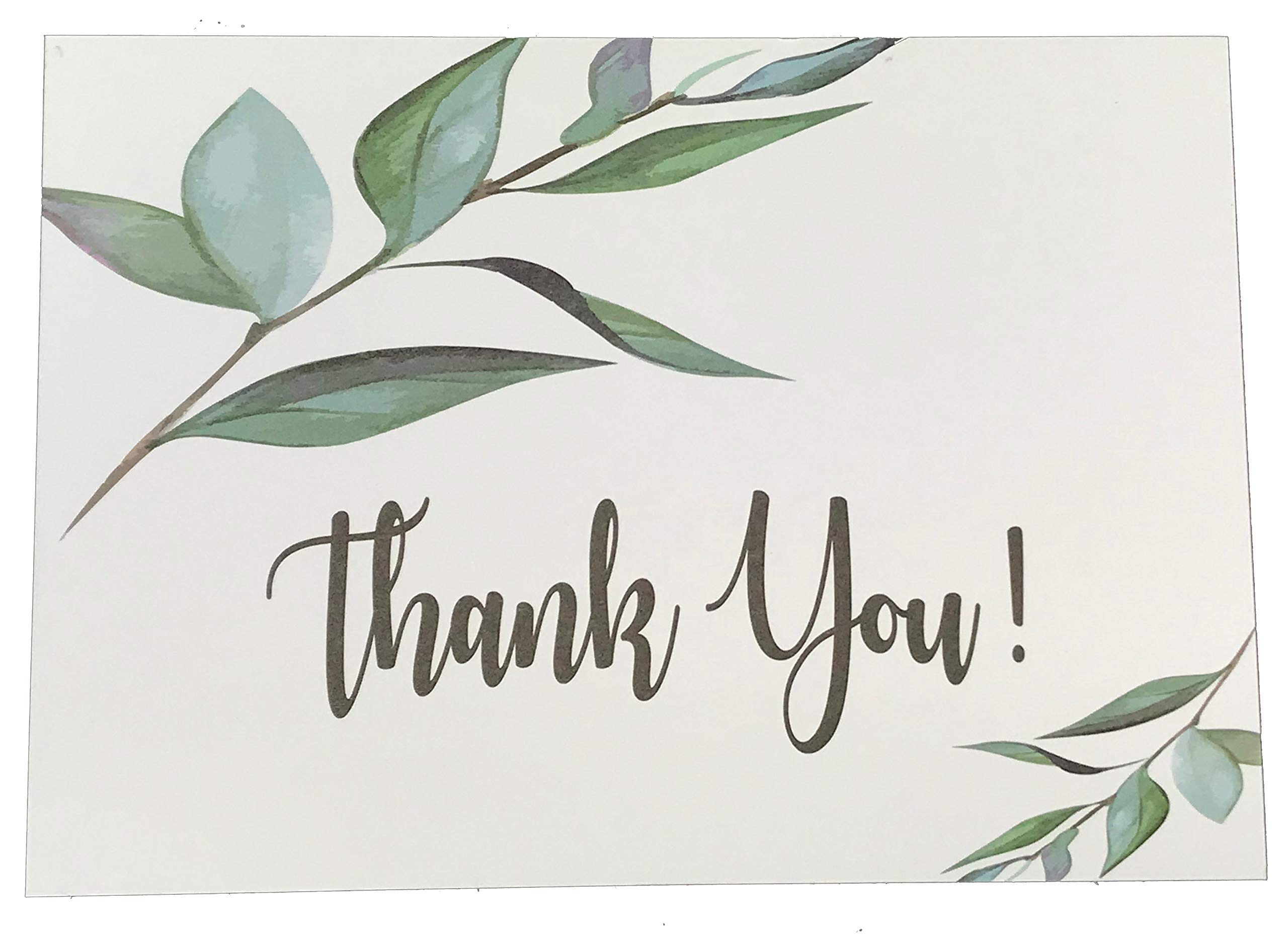 25 Greenery Thank You Cards (Flat not Foldable) With 25 Envelopes For Weddings, Engagements, Birthday, Baby or Bridal Shower, Housewarming Thanks Invites.