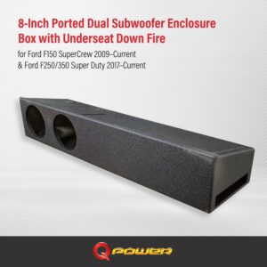 Q Power Easy to Install Durable 8 Inches by 11.25 Inches Dual Port Empty Subwoofer Enclosure Box with Underseat Down Fire and Loud Bass