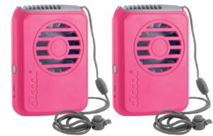 o2cool personal travel rechargeable battery powered neck cooling fan, 2-pack (pink)