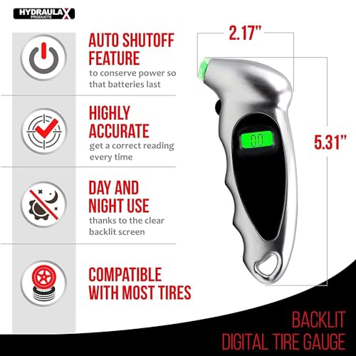 Digital Tire Pressure Gauge – Backlit Air Measurement Checker Tool for Bikes, Cars, Trucks - by Hydraulax