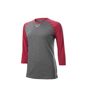 evoshield women's standard poly/cotton mid sleeve shirt, charcoal/scarlet heather, large