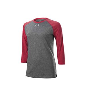 EvoShield Women's Standard Poly/Cotton Mid Sleeve Shirt, Charcoal/Scarlet Heather, Large