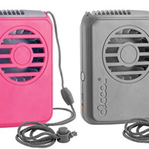 O2COOL Personal Travel Rechargeable Battery Powered Neck Cooling Fan, 2-Pack (Pink/Gray)