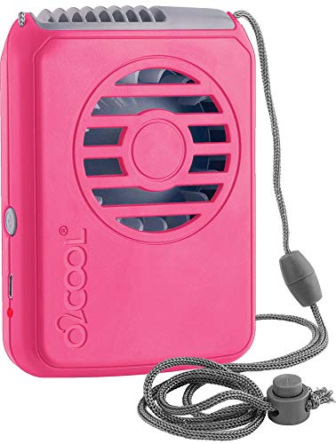 O2COOL Personal Travel Rechargeable Battery Powered Neck Cooling Fan, 2-Pack (Pink/Gray)