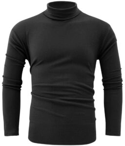 jonivey mens basic turtleneck long sleeve lightweight soft casual knit fitted thermal t-shirt pullover tops (03black,xl)