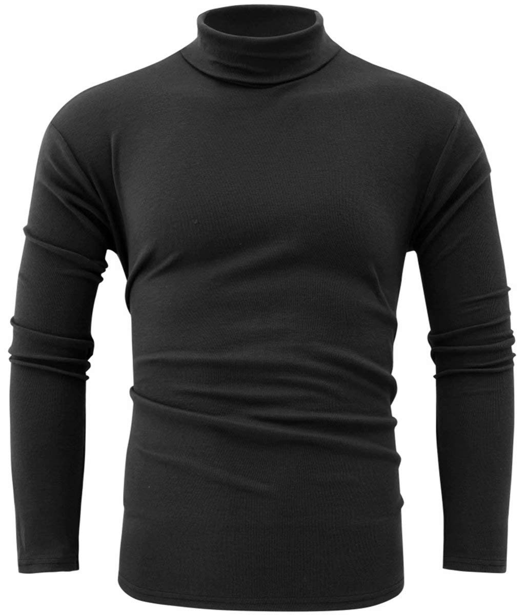 jonivey Mens Basic Turtleneck Long Sleeve Lightweight Soft Casual Knit Fitted Thermal T-Shirt Pullover Tops (03Black,XL)