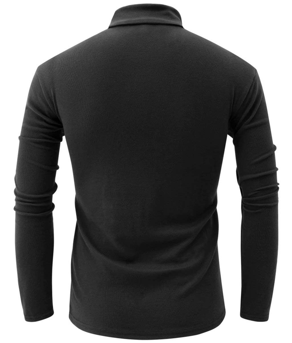 jonivey Mens Basic Turtleneck Long Sleeve Lightweight Soft Casual Knit Fitted Thermal T-Shirt Pullover Tops (03Black,XL)