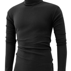 jonivey Mens Basic Turtleneck Long Sleeve Lightweight Soft Casual Knit Fitted Thermal T-Shirt Pullover Tops (03Black,XL)