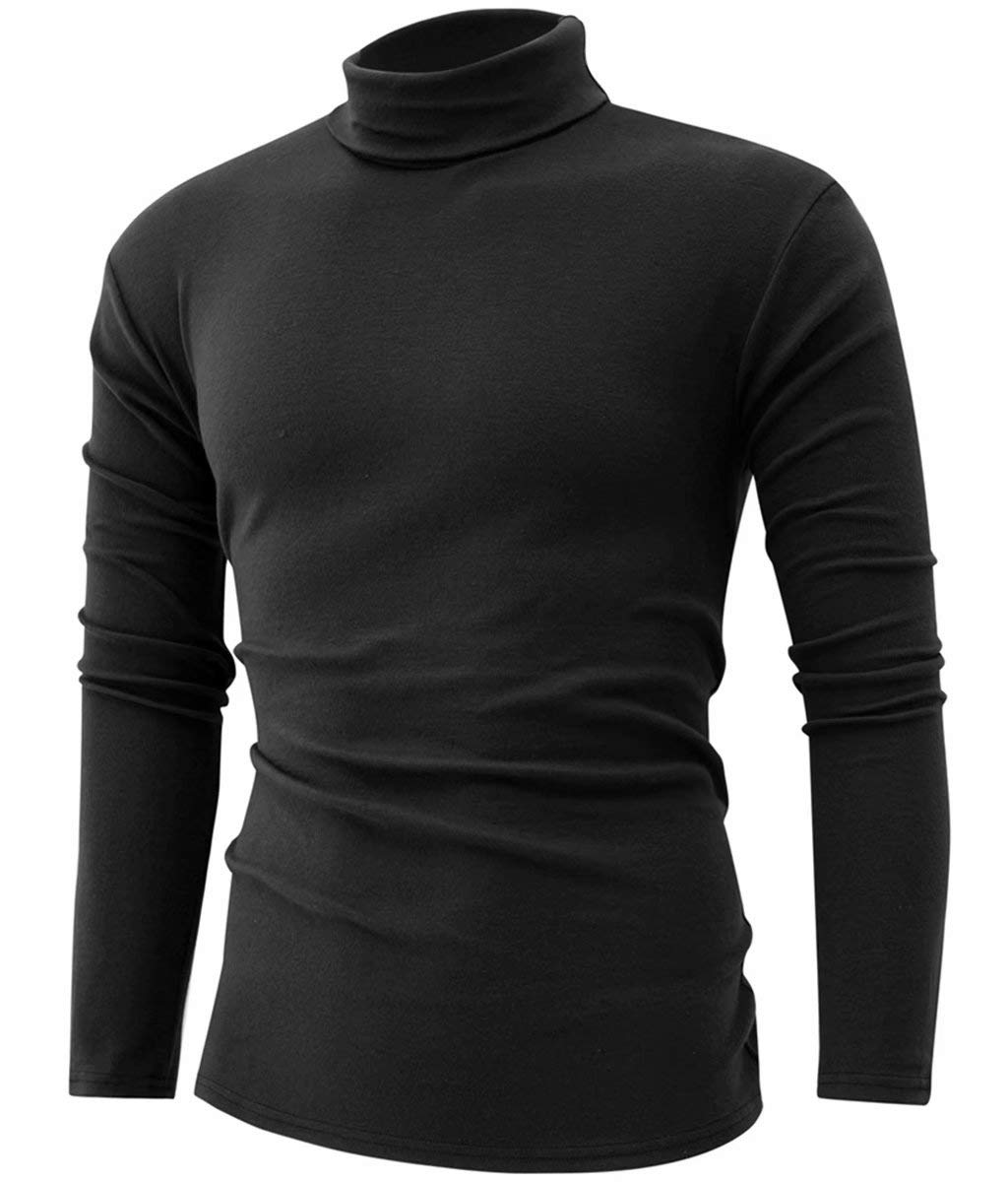 jonivey Mens Basic Turtleneck Long Sleeve Lightweight Soft Casual Knit Fitted Thermal T-Shirt Pullover Tops (03Black,XL)