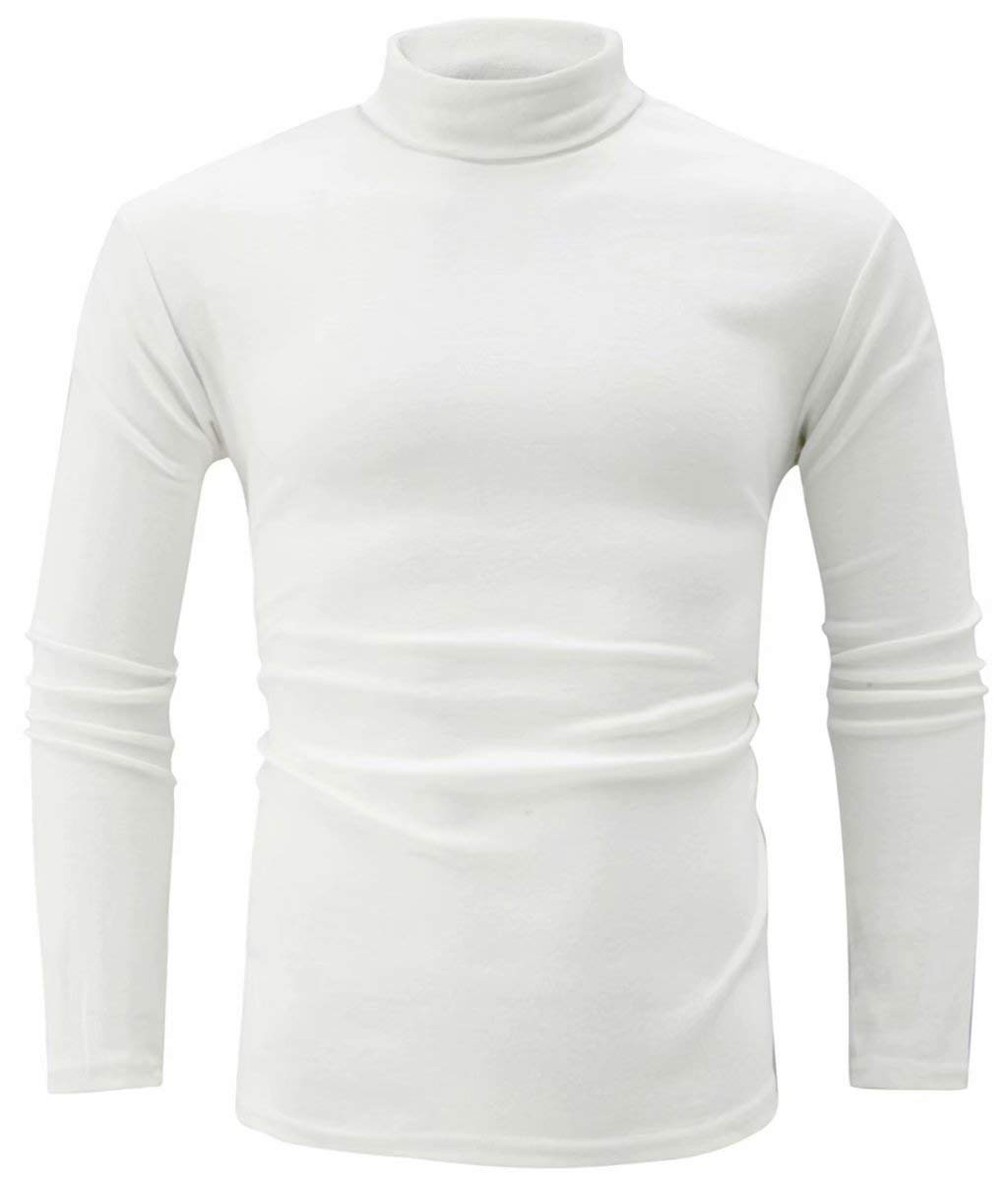 jonivey Mens Basic Turtleneck Long Sleeve Lightweight Soft Casual Knit Fitted Thermal T-Shirt Pullover Tops (03White,S)