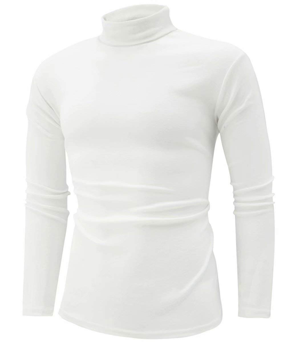 jonivey Mens Basic Turtleneck Long Sleeve Lightweight Soft Casual Knit Fitted Thermal T-Shirt Pullover Tops (03White,S)