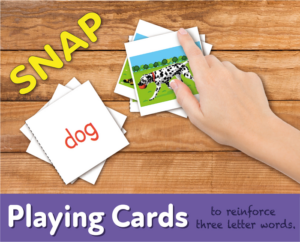 playing cards to reinforce three letter words (4-7 years)