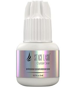 crystal clear eyelash extension glue stacy lash (0.17fl.oz/5ml)/1 sec drying time/retention – 8 weeks/transparent adhesive/professional supplies