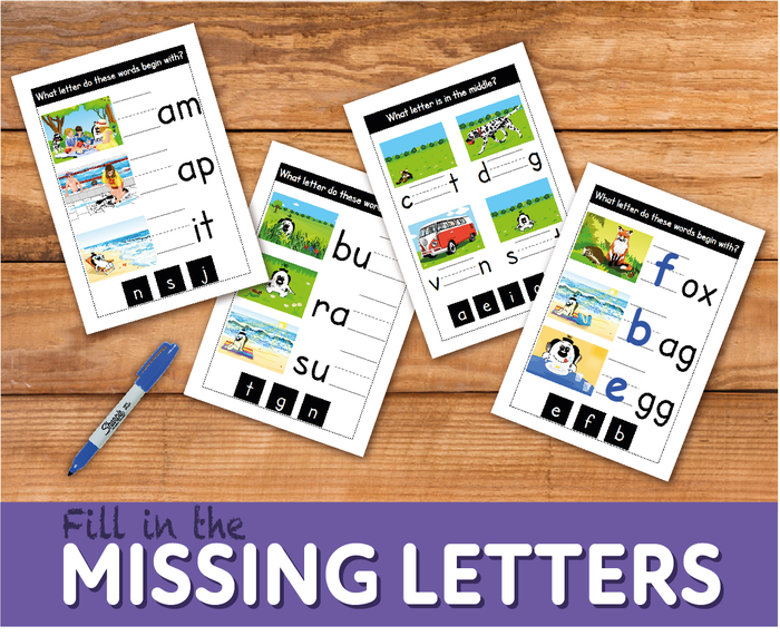 ‘Fill In The Missing Letters’ WORKSHEETS (4-7 years)