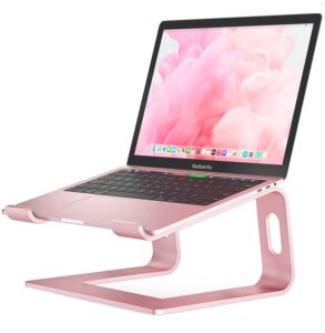 amotie laptop desk stand, ergonomic aluminum laptops elevator for desk, notebook holder stand compatible with macbook pro/air hp lenovo samsung huawei ，all 10-15.6" laptops，pink gold