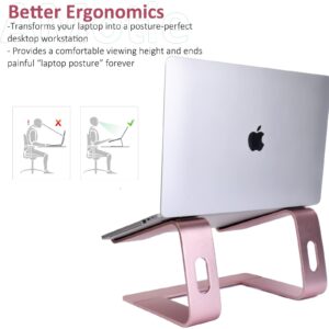 AMOTIE Laptop Desk Stand, Ergonomic Aluminum Laptops Elevator for Desk, Notebook Holder Stand Compatible with MacBook Pro/Air HP Lenovo Samsung Huawei ，All 10-15.6" Laptops，Pink Gold