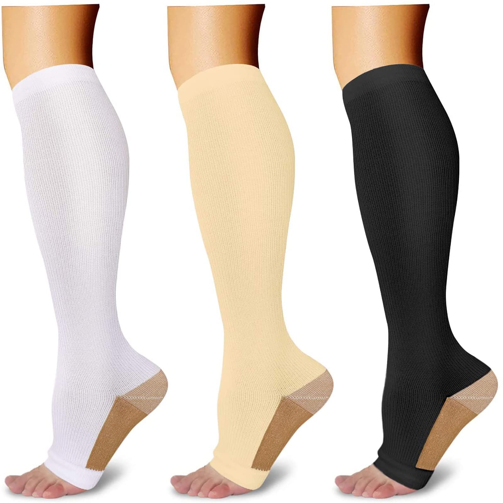 Athbavib 3 Pairs Open Toe Compression Socks for Men Women Toeless Compression Socks