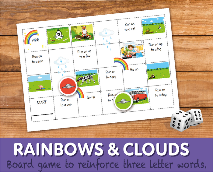 ‘Rainbows And Clouds’ Snakes And Ladders: To reinforce Three Letter Words (4-7 years)