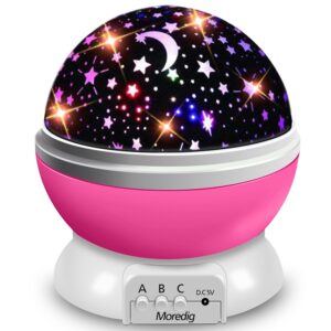 moredig baby projector night light for girls, rotating star night lights projector for kids room, girls night light with 8 color changing christmas gifts for baby gifts for girls - pink