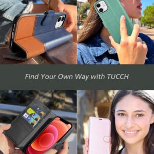 TUCCH Wallet Case for iPhone 12/iPhone 12 Pro 5G, Magnetic PU Leather Stand Flip Cover with TPU Protect Inner Shell, RFID Blocking Card Slot Compatible with iPhone 12/12 Pro 6.1-inch, Light Brown