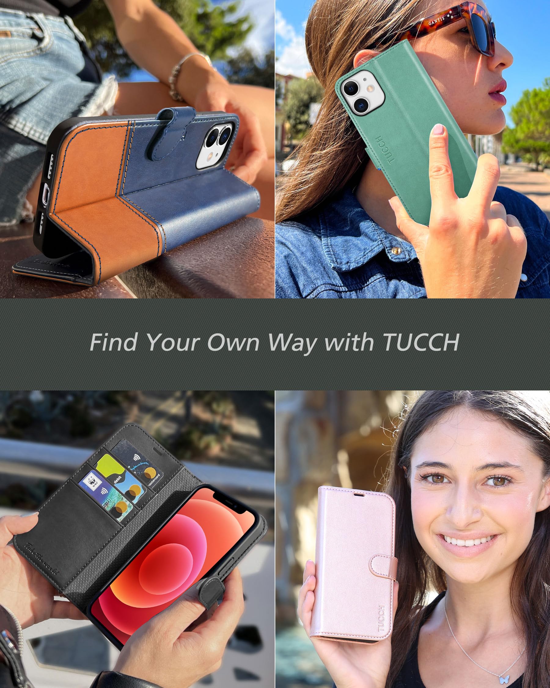 TUCCH Wallet Case for iPhone 12/iPhone 12 Pro 5G, Magnetic PU Leather Stand Flip Cover with TPU Protect Inner Shell, RFID Blocking Card Slot Compatible with iPhone 12/12 Pro 6.1-inch, Light Brown