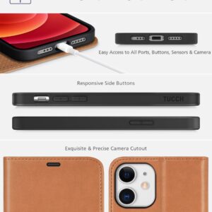 TUCCH Wallet Case for iPhone 12/iPhone 12 Pro 5G, Magnetic PU Leather Stand Flip Cover with TPU Protect Inner Shell, RFID Blocking Card Slot Compatible with iPhone 12/12 Pro 6.1-inch, Light Brown