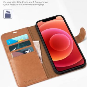 TUCCH Wallet Case for iPhone 12/iPhone 12 Pro 5G, Magnetic PU Leather Stand Flip Cover with TPU Protect Inner Shell, RFID Blocking Card Slot Compatible with iPhone 12/12 Pro 6.1-inch, Light Brown