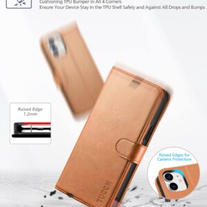 TUCCH Wallet Case for iPhone 12/iPhone 12 Pro 5G, Magnetic PU Leather Stand Flip Cover with TPU Protect Inner Shell, RFID Blocking Card Slot Compatible with iPhone 12/12 Pro 6.1-inch, Light Brown