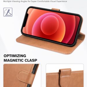 TUCCH Wallet Case for iPhone 12/iPhone 12 Pro 5G, Magnetic PU Leather Stand Flip Cover with TPU Protect Inner Shell, RFID Blocking Card Slot Compatible with iPhone 12/12 Pro 6.1-inch, Light Brown