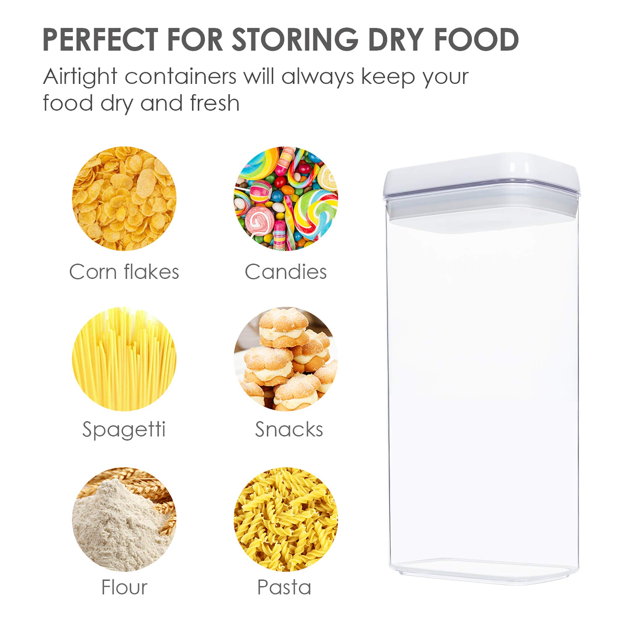 Airtight Food Storage Containers, Vtopmart 4 Pieces Large BPA Free Plastic Spaghetti Containers with Easy Lock Lids, for Kitchen Pantry Organization and Storage, Include 24 Labels (White,