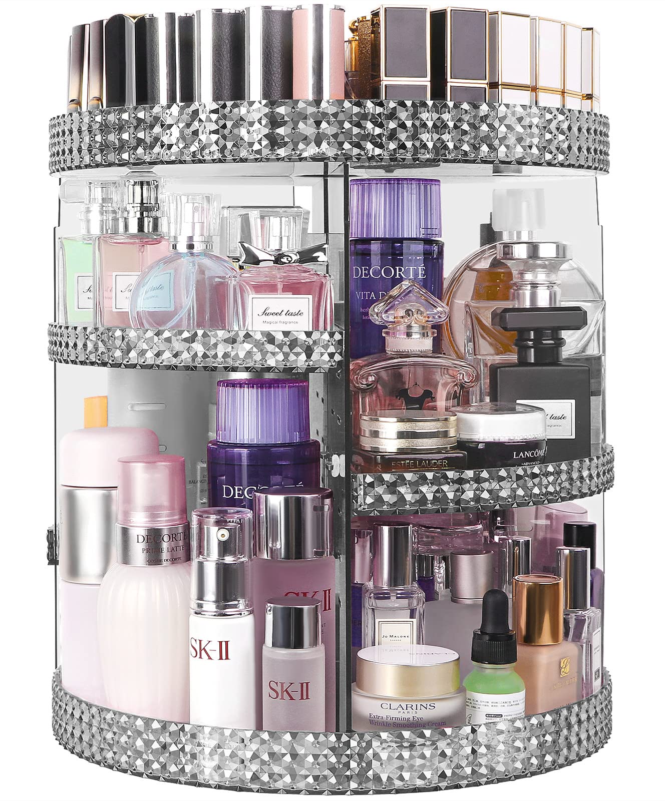 HEMTROY 360 Degree Rotating Makeup Organizer, Extra Large Capacity Organizador De Maquillaje, Removable DIY 7 Layers Skincare Organizer, Acrylic Beauty Perfume Organizer for Vanity Countertop (Gray)