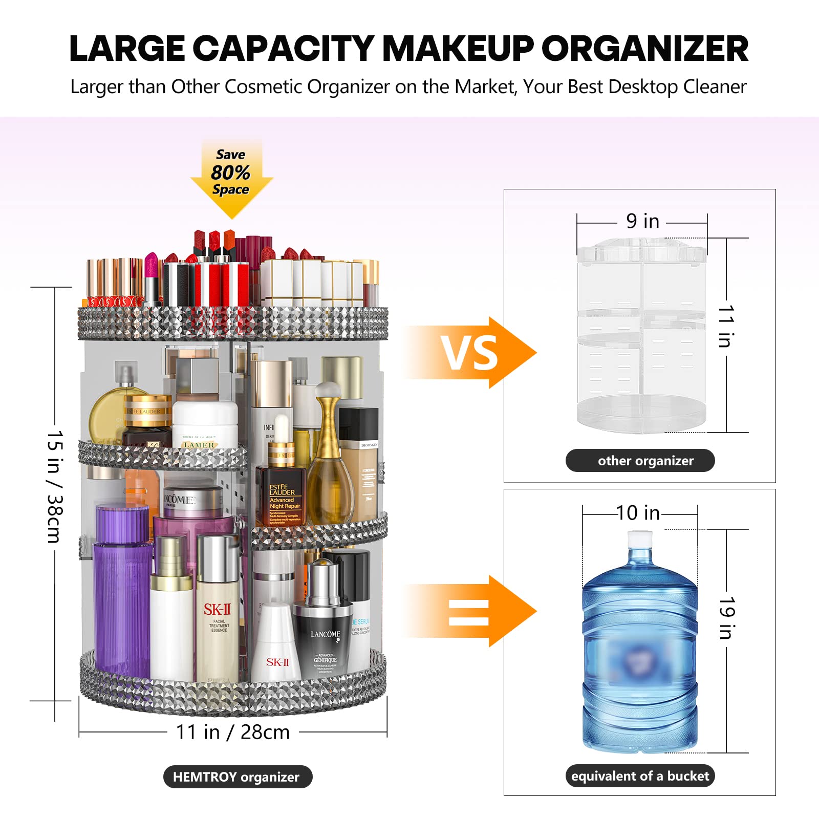 HEMTROY 360 Degree Rotating Makeup Organizer, Extra Large Capacity Organizador De Maquillaje, Removable DIY 7 Layers Skincare Organizer, Acrylic Beauty Perfume Organizer for Vanity Countertop (Gray)