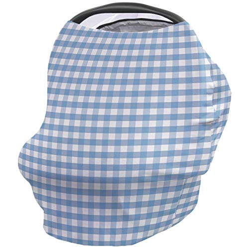 Baby Car Seat Nursing Cover for Breastfeeding Scarf, Buffalo Check Plaid, Ultra Soft Breastfeeding Covers Poncho Canopy for Boy Girl, Infant Stroller Cover, Gingham Blue