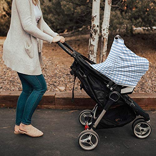 Baby Car Seat Nursing Cover for Breastfeeding Scarf, Buffalo Check Plaid, Ultra Soft Breastfeeding Covers Poncho Canopy for Boy Girl, Infant Stroller Cover, Gingham Blue