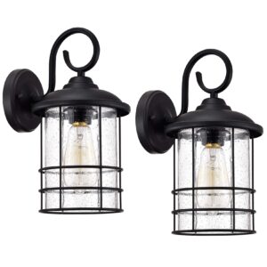 micsiu 12 inch outdoor wall lantern 2 pack, textured black exterior wall sconce with clear seedy glass, waterproof outside porch lights for house, entryway, home, patio, garage, doorway