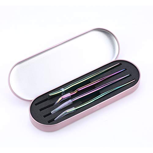 Nibiru Eyelash Extension Tweezers Set, 4 PCS Stainless Steel Curved Tip Precision Tweezers Anti-static Professional Makeup Tool (4pcs, Rainbow)