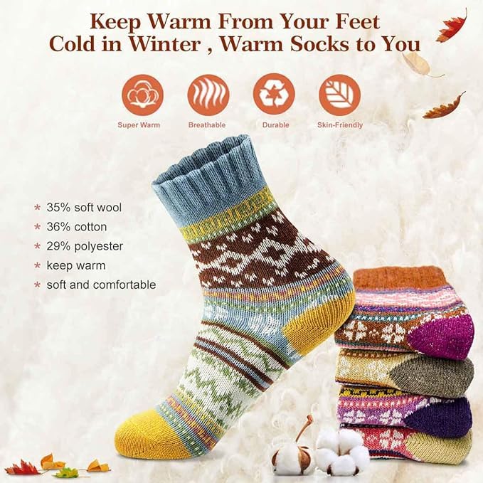 MORECOO Womens Winter Socks - Gift for Women - Thick Wool Socks Soft Warm Casual - Women Socks Gift Socks 5 Pairs